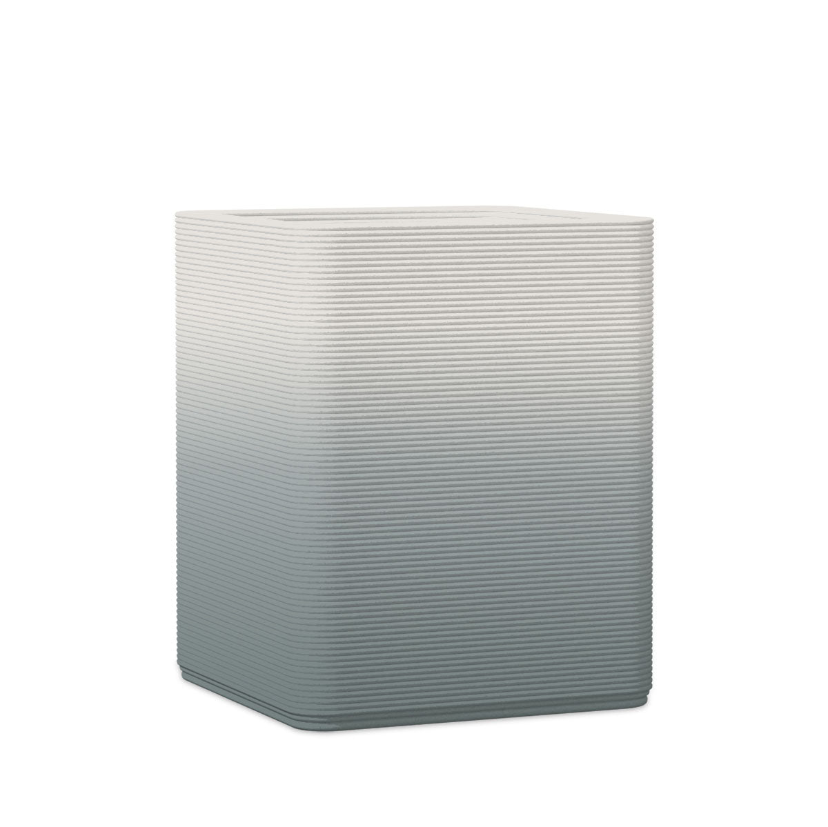 Montara Medium Square Planter - Stacks - Seafoam Slate OMB2 - square planter with fine horizontal ribbed texture, 3D printed concrete, modern minimal design