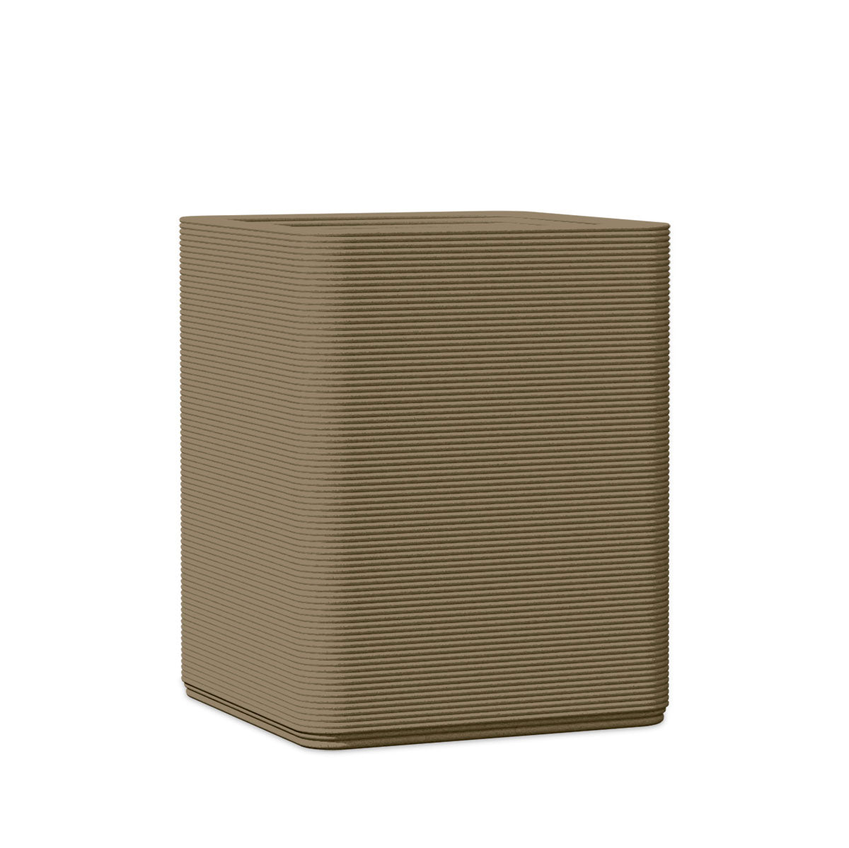 Montara Medium Square Planter - Stacks - Savanna Clay - square planter with fine horizontal ribbed texture, 3D printed concrete, modern minimal design