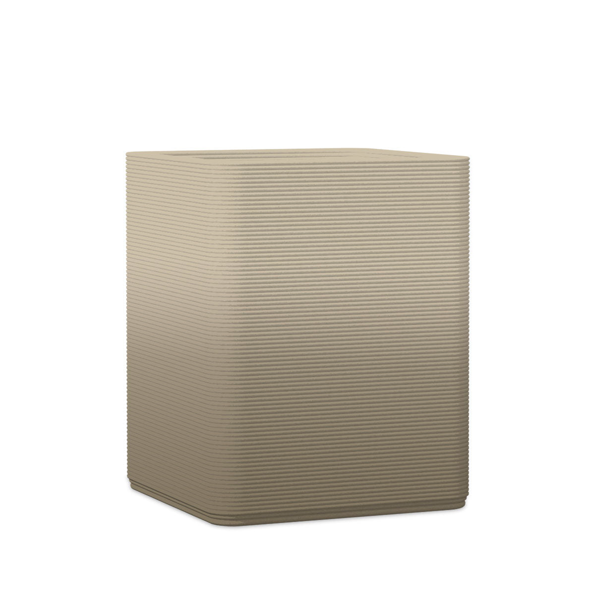 Montara Medium Square Planter - Stacks - Savanna Clay OMB1 - square planter with fine horizontal ribbed texture, 3D printed concrete, modern minimal design
