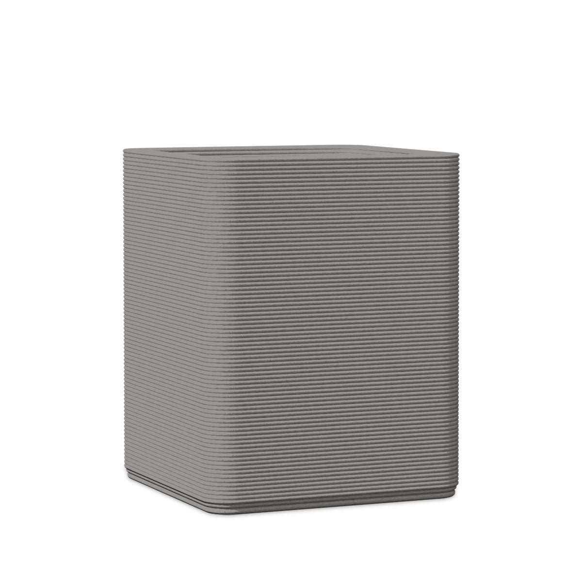 Montara Medium Square Planter - Stacks - Silver Mist - square planter with fine horizontal ribbed texture, 3D printed concrete, modern minimal design