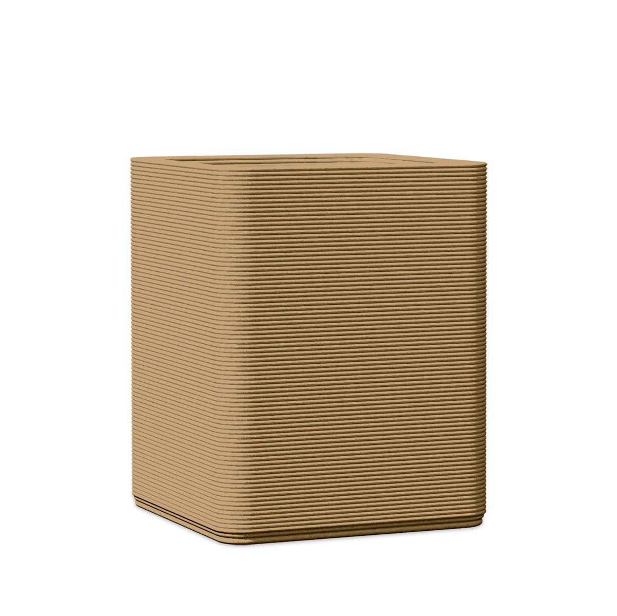 Montara Medium Square Planter - Stacks - Toasted Almond - square planter with fine horizontal ribbed texture, 3D printed concrete, modern minimal design