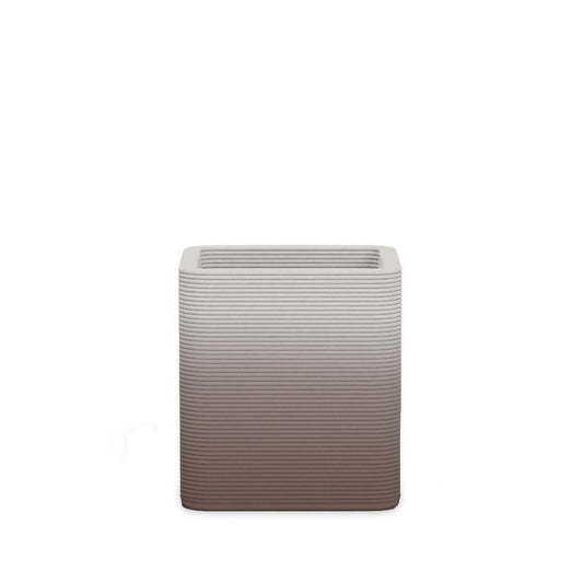 Montara Small Square Planter - Stacks - Riverbed Earth OMB1 - square planter with fine horizontal ribbed texture, 3D printed concrete, modern minimal design