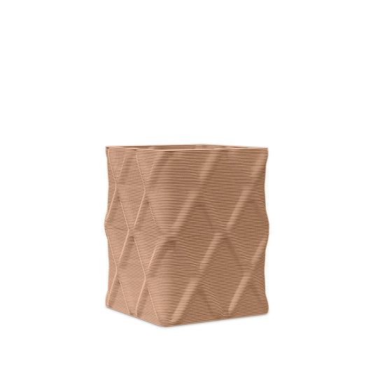 Montara Small Square Planter - Diamond 1 - Sandy Bluff - sculptural square planter with faceted diamond relief texture, 3D printed concrete, modern artistic design