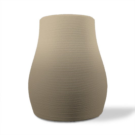 Pacifica Large Concrete Planter - Savanna Clay OMB2 - sculptural rounded planter with soft curving silhouette and fine horizontal ribbed texture, 3D printed concrete, modern organic design