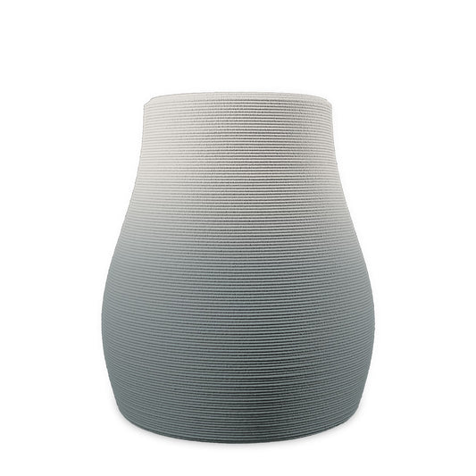Pacifica Medium Concrete Planter - Seafoam Slate OMB2 - sculptural rounded planter with soft curving silhouette and fine horizontal ribbed texture, 3D printed concrete, modern organic design
