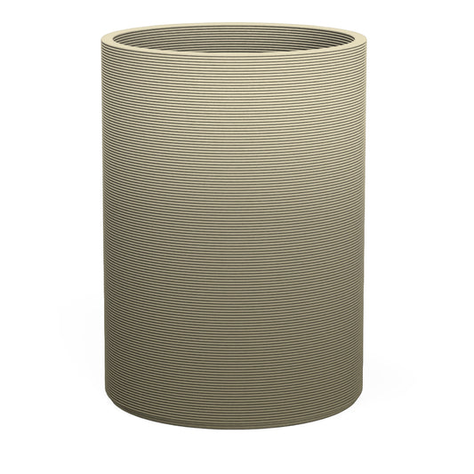 Solana Extra Large Round Planter - Stacks - Mossy Glen OMB1 - round planter with fine horizontal ribbed texture, 3D printed concrete, modern minimal design