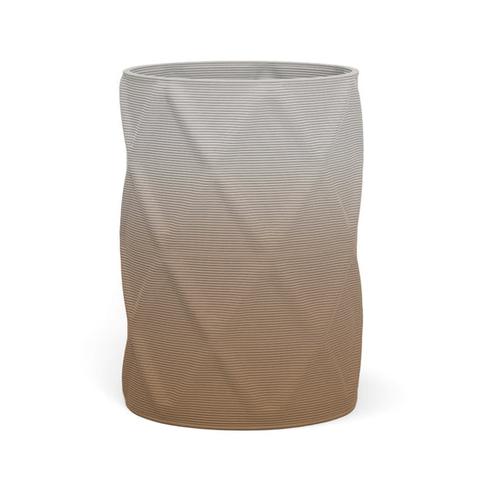 Solana Large Round Planter - Diamond 1 - Toasted Almond OMB2 - sculptural round planter with faceted diamond relief texture, 3D printed concrete, modern artistic design