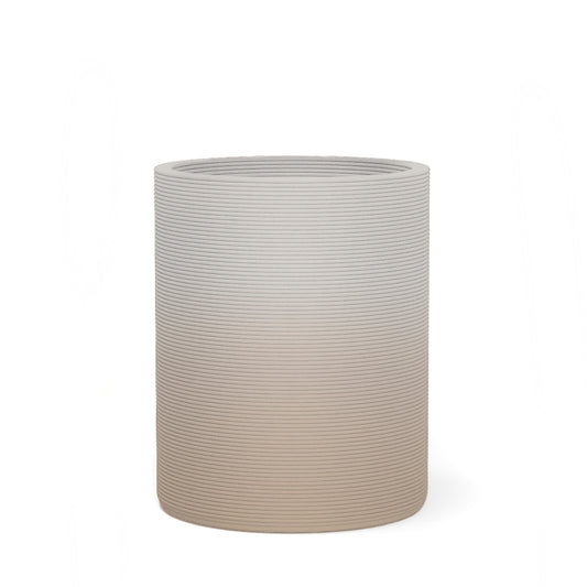 Solana Medium Round Planter - Stacks - Desert Dawn OMB2 - cylindrical planter with fine horizontal ribbed texture, 3D printed concrete, modern minimal design