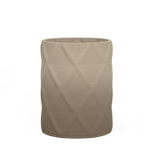 Solana Medium Round Planter - Diamond 1 - Savanna Clay OMB1 - sculptural round planter with faceted diamond relief texture, 3D printed concrete, modern artistic design