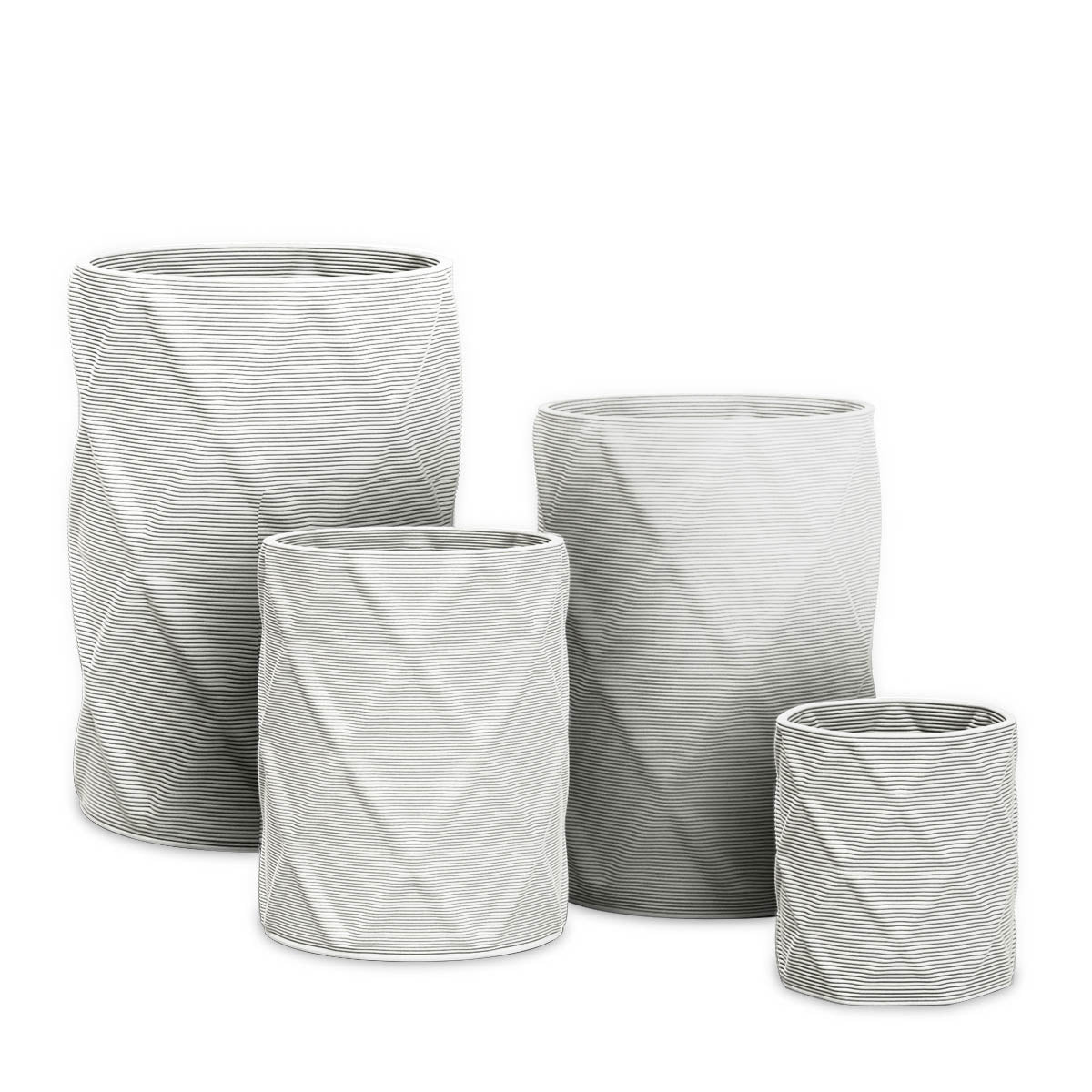 Solana Round Planter Set - Diamond 1 - Glacial Mist - sculptural round planter set of four with faceted diamond relief texture, 3D printed concrete, modern artistic design