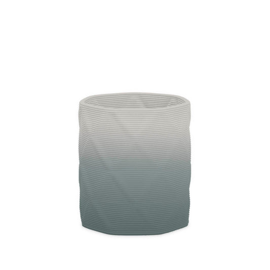 Solana Small Round Planter - Diamond 1 - Seafoam Slate OMB2 - sculptural round planter with faceted diamond relief texture, 3D printed concrete, modern artistic design