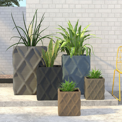 Montara X-Large Square Planter 3D-printed concrete with ribbed finish, modern GFRC design for indoor and outdoor architectural use.