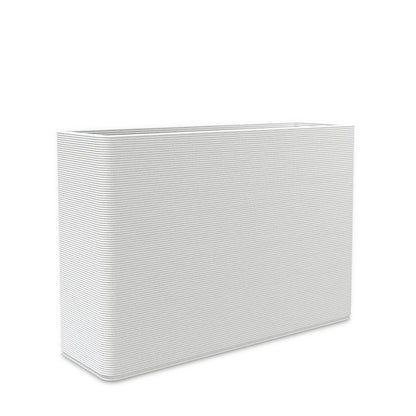 Avila Large Rectangular Planter - Stacks - Glacial Mist - rectangular planter with fine horizontal ribbed texture, 3D printed concrete, modern minimal design