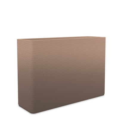 Avila Large Rectangular Planter - Stacks - Riverbed Earth OMB1 - rectangular planter with fine horizontal ribbed texture, 3D printed concrete, modern minimal design