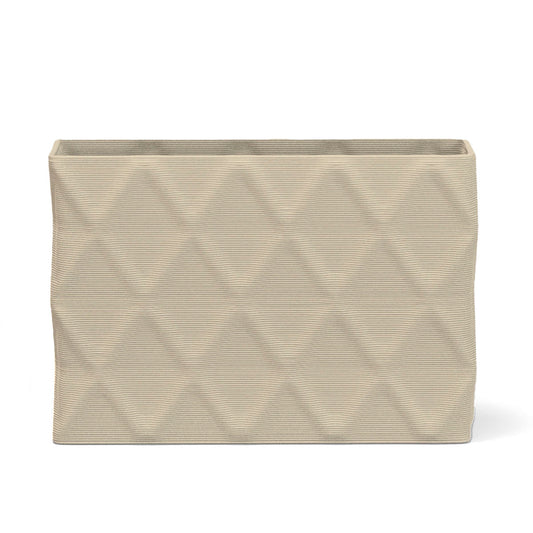 Avila Large Rectangular Planter in Desert Dawn 3D-printed concrete with ribbed texture  and diamond pattern, modern lightweight GFRC design for indoor or outdoor use