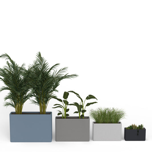 Avila Large Rectangular Planter in various colors 3D-printed concrete with ribbed texture, modern lightweight GFRC design for indoor or outdoor use