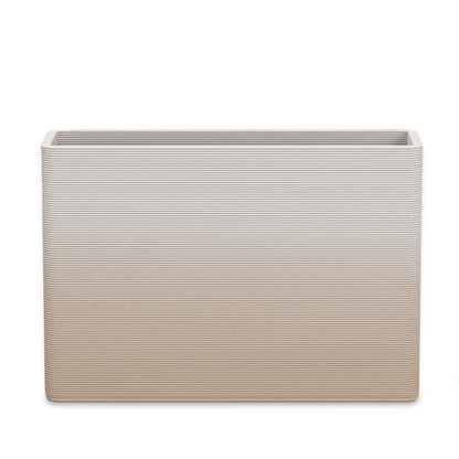 Avila Large Rectangular Planter - Stacks - Desert Dawn OMB2 - rectangular planter with fine horizontal ribbed texture, 3D printed concrete, modern minimal design