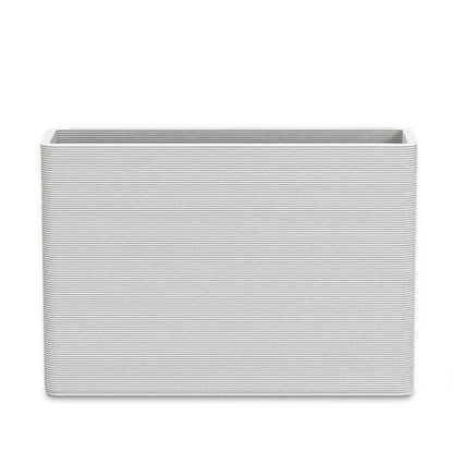 Avila Large Rectangular Planter - Stacks - Glacial Mist - rectangular planter with fine horizontal ribbed texture, 3D printed concrete, modern minimal design