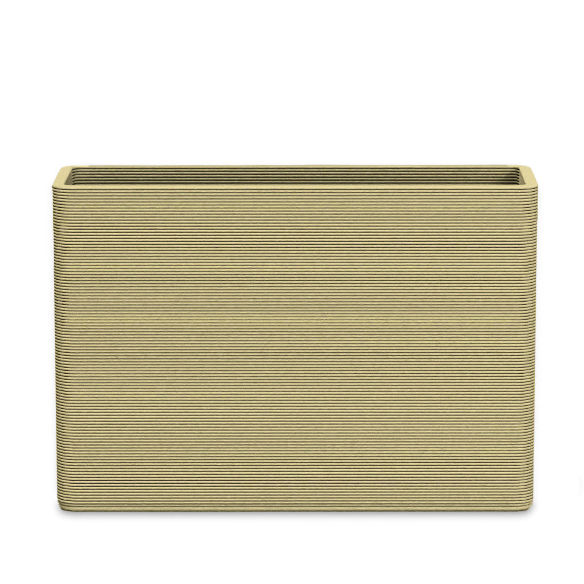Avila Large Rectangular Planter - Stacks - Golden Olive - rectangular planter with fine horizontal ribbed texture, 3D printed concrete, modern minimal design