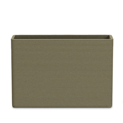 Avila Large Rectangular Planter - Stacks - Mossy Glen - rectangular planter with fine horizontal ribbed texture, 3D printed concrete, modern minimal design