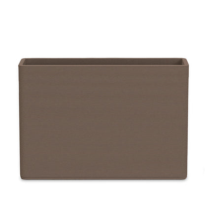 Avila Large Rectangular Planter - Stacks - Riverbed Earth - rectangular planter with fine horizontal ribbed texture, 3D printed concrete, modern minimal design