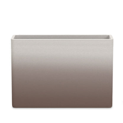 Avila Large Rectangular Planter - Stacks - Riverbed Earth OMB2 - rectangular planter with fine horizontal ribbed texture, 3D printed concrete, modern minimal design