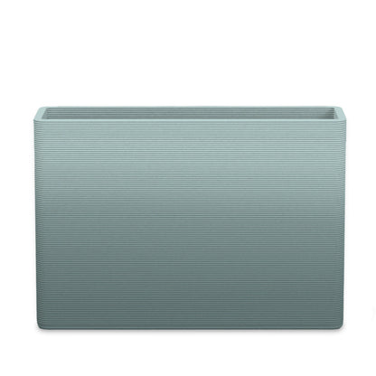 Avila Large Rectangular Planter - Stacks - Seafoam Slate OMB1 - rectangular planter with fine horizontal ribbed texture, 3D printed concrete, modern minimal design