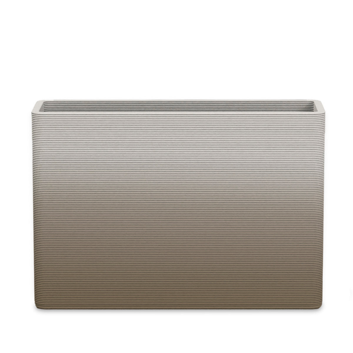 Avila Large Rectangular Planter - Stacks - Savanna Clay OMB2 - rectangular planter with fine horizontal ribbed texture, 3D printed concrete, modern minimal design
