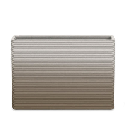 Avila Large Rectangular Planter - Stacks - Savanna Clay OMB2 - rectangular planter with fine horizontal ribbed texture, 3D printed concrete, modern minimal design