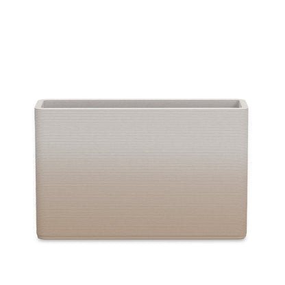 Avila Medium Rectangular Planter - Stacks - Desert Dawn OMB2 - rectangular planter with fine horizontal ribbed texture, 3D printed concrete, modern minimal design