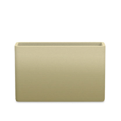 Avila Medium Rectangular Planter - Stacks - Golden Olive OMB1 - rectangular planter with fine horizontal ribbed texture, 3D printed concrete, modern minimal design