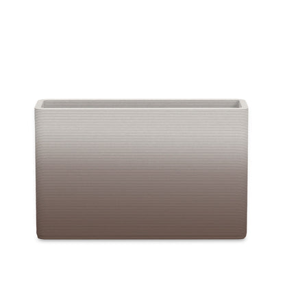 Avila Medium Rectangular Planter - Stacks - Riverbed Earth OMB2 - rectangular planter with fine horizontal ribbed texture, 3D printed concrete, modern minimal design