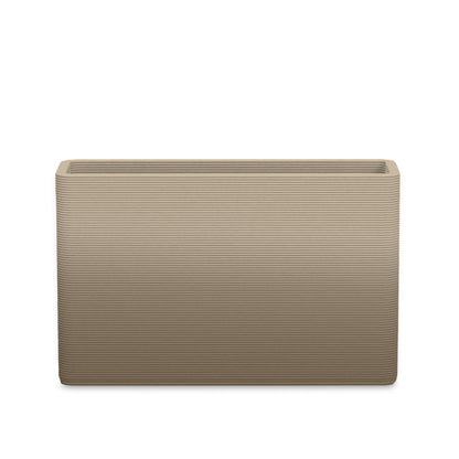Avila Medium Rectangular Planter - Stacks - Savanna Clay OMB1 - rectangular planter with fine horizontal ribbed texture, 3D printed concrete, modern minimal design