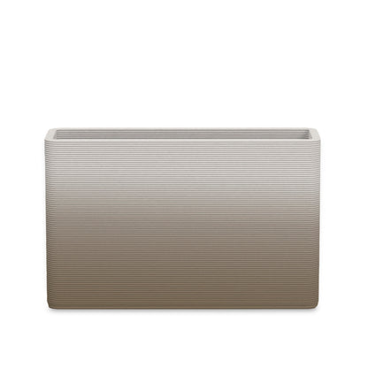 Avila Medium Rectangular Planter - Stacks - Savanna Clay OMB2 - rectangular planter with fine horizontal ribbed texture, 3D printed concrete, modern minimal design