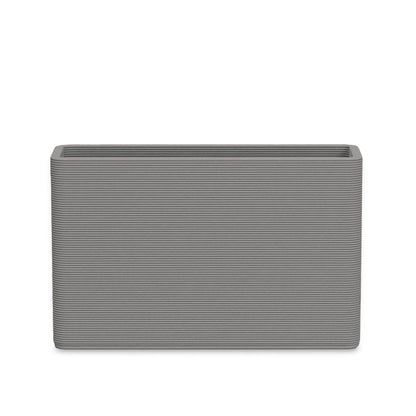 Avila Medium Rectangular Planter - Stacks - Silver Mist - rectangular planter with fine horizontal ribbed texture, 3D printed concrete, modern minimal design