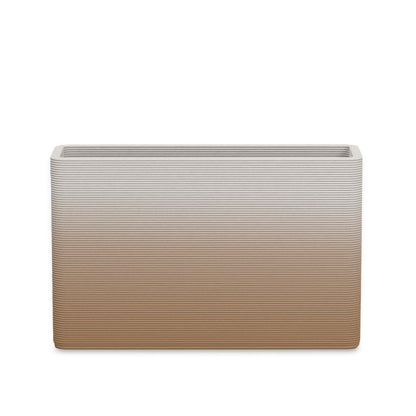 Avila Medium Rectangular Planter - Stacks - Toasted Almond OMB2 - rectangular planter with fine horizontal ribbed texture, 3D printed concrete, modern minimal design