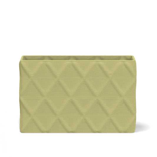 Avila Large Medium Planter in Golden Olive 3D-printed concrete with ribbed texture and diamond pattern, modern lightweight GFRC design for indoor or outdoor use
