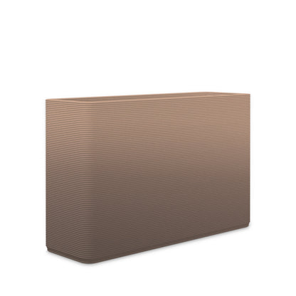 Avila Medium Rectangular Planter - Stacks - Riverbed Earth OMB1 - rectangular planter with fine horizontal ribbed texture, 3D printed concrete, modern minimal design