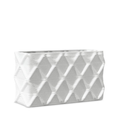 Avila Small Rectangular Planter - Diamond 1 - Glacial Mist - sculptural rectangular planter with faceted diamond relief texture, 3D printed concrete, modern artistic design