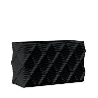 Avila Small Rectangular Planter - Diamond 1 - Obsidian Night - sculptural rectangular planter with faceted diamond relief texture, 3D printed concrete, modern artistic design
