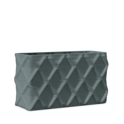 Avila Small Rectangular Planter - Diamond 1 - Seafoam Slate - sculptural rectangular planter with faceted diamond relief texture, 3D printed concrete, modern artistic design