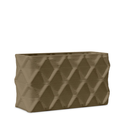 Avila Small Rectangular Planter - Diamond 1 - Savanna Clay - sculptural rectangular planter with faceted diamond relief texture, 3D printed concrete, modern artistic design