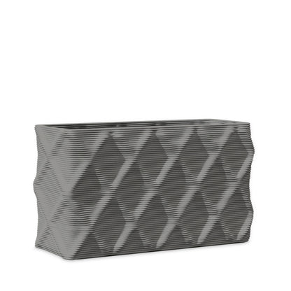 Avila Small Rectangular Planter - Diamond 1 - Silver Mist - sculptural rectangular planter with faceted diamond relief texture, 3D printed concrete, modern artistic design