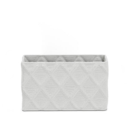 Avila Small Rectangular Planter - Diamond 1 - Glacial Mist - sculptural rectangular planter with faceted diamond relief texture, 3D printed concrete, modern artistic design