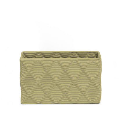 Avila Small Rectangular Planter - Diamond 1 - Golden Olive - sculptural rectangular planter with faceted diamond relief texture, 3D printed concrete, modern artistic design