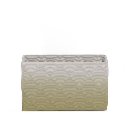 Avila Small Rectangular Planter - Diamond 1 - Golden Olive OMB2 - sculptural rectangular planter with faceted diamond relief texture, 3D printed concrete, modern artistic design