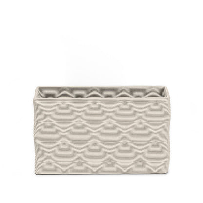 Avila Small Rectangular Planter - Diamond 1 - Limestone Veil - sculptural rectangular planter with faceted diamond relief texture, 3D printed concrete, modern artistic design