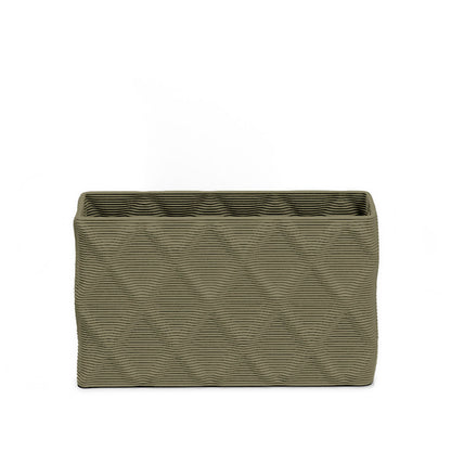 Avila Small Rectangular Planter - Diamond 1 - Mossy Glen - sculptural rectangular planter with faceted diamond relief texture, 3D printed concrete, modern artistic design