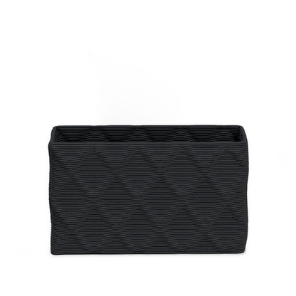 Avila Small Rectangular Planter - Diamond 1 - Obsidian Night - sculptural rectangular planter with faceted diamond relief texture, 3D printed concrete, modern artistic design