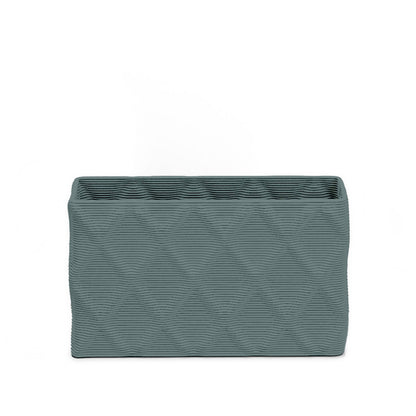 Avila Small Rectangular Planter - Diamond 1 - Seafoam Slate - sculptural rectangular planter with faceted diamond relief texture, 3D printed concrete, modern artistic design